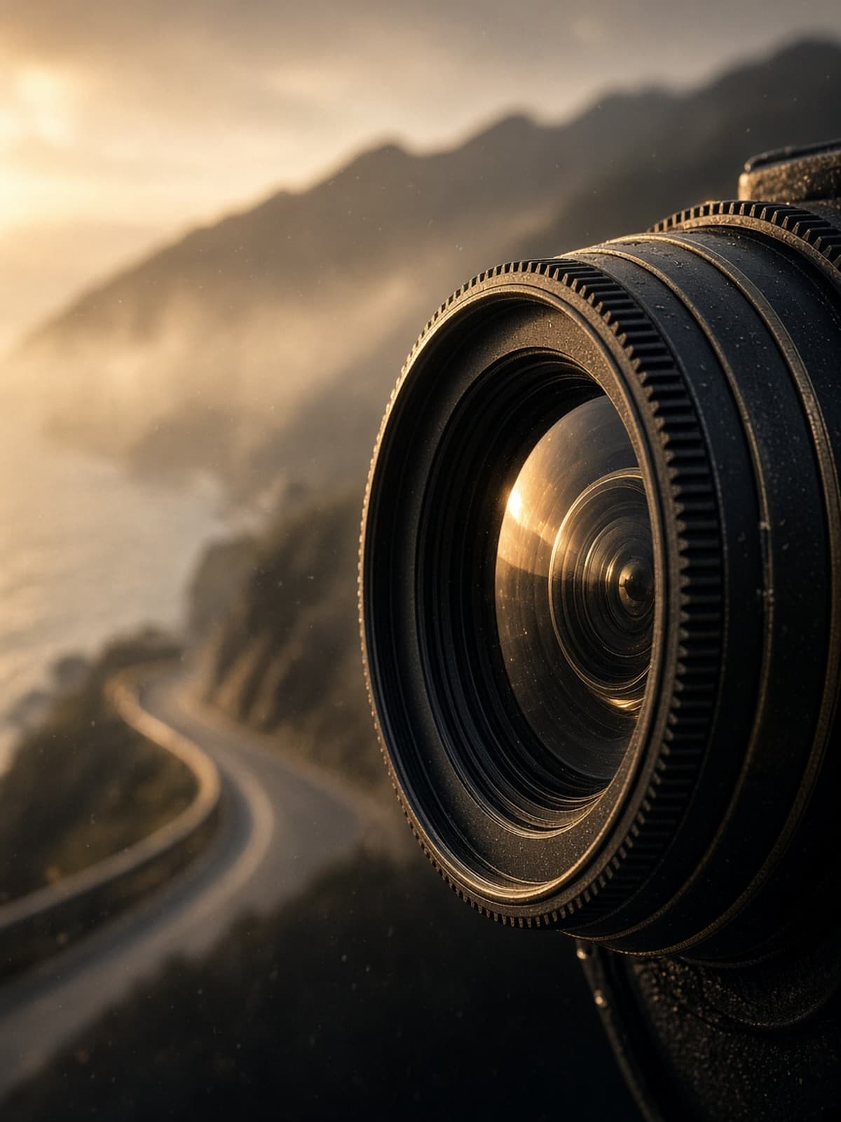 Cinema lens in golden hour light